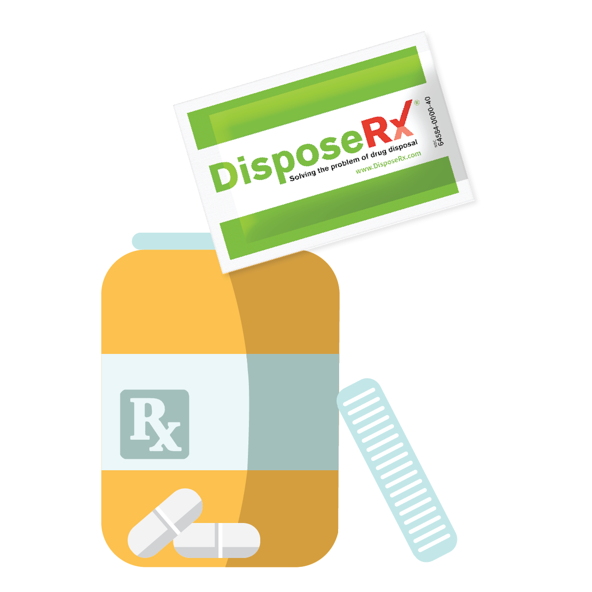 Dispose Rx packet next to a prescription bottle